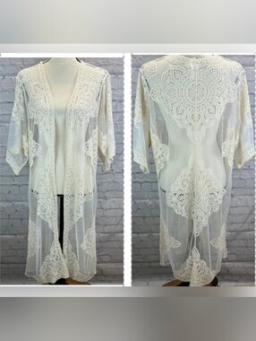 L/XL ivory sheer lace layering top kimono-NWT